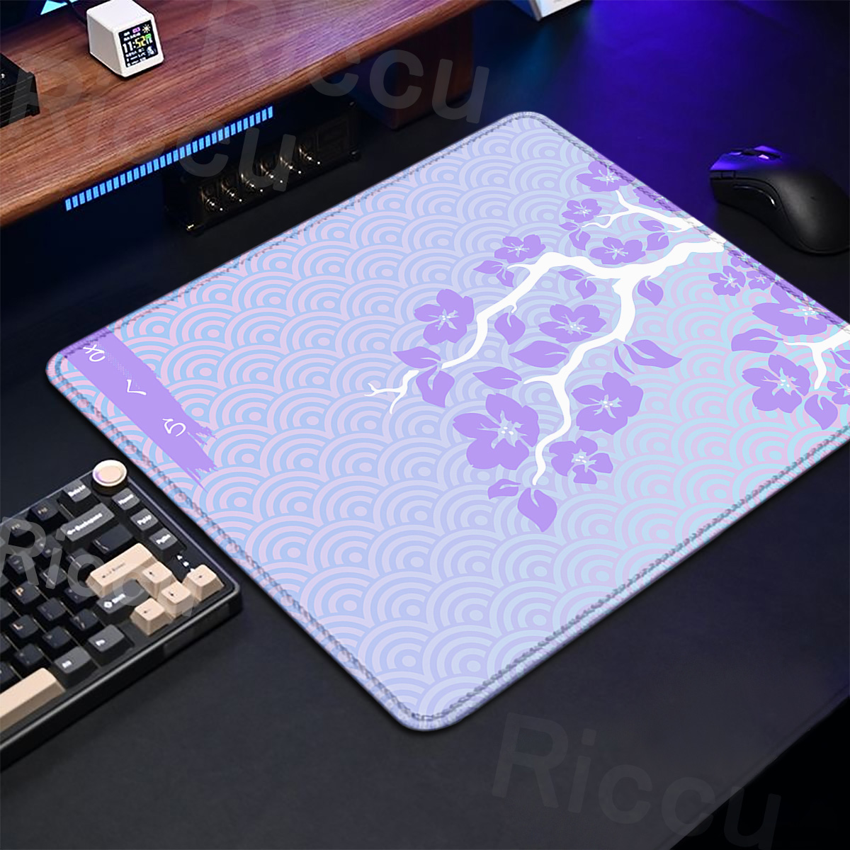 Desk Setup Blue - Fioletowa podkładka pod mysz Sakura do