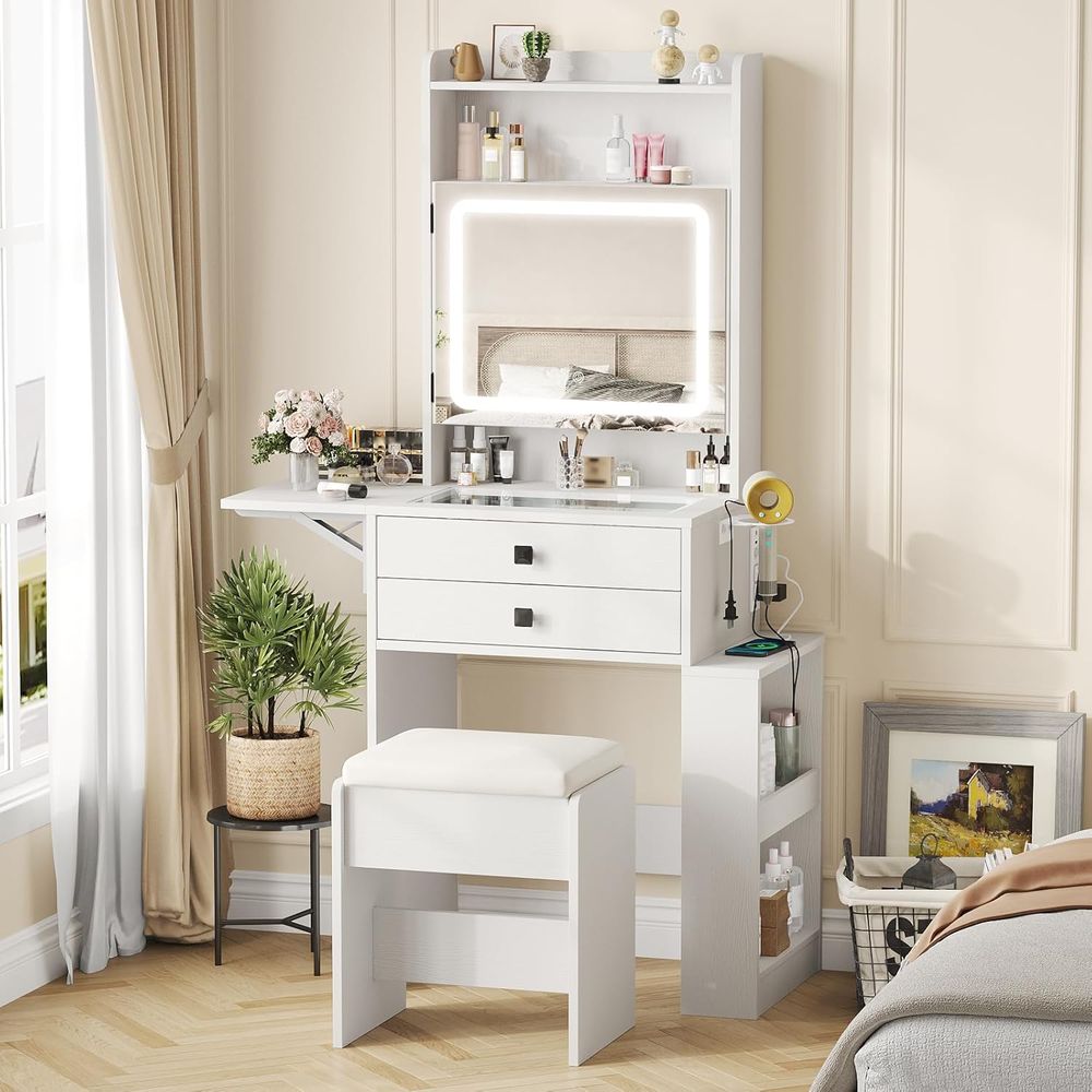 Desk Setup Small - Mały toaletka Vabches z postarzanym panelem,