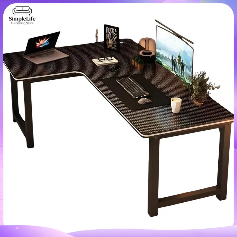 Desk Setup Bedroom - Narożne biurko gamingowe z półką do