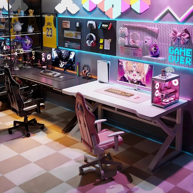 Desk Setup Bedroom - Podwójne biurko gamingowe do e-sportu, długi